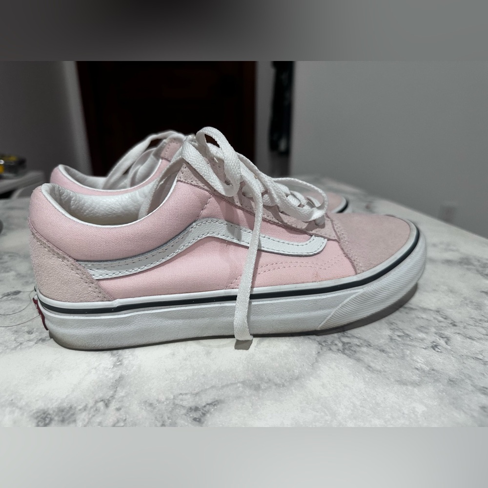 Vans Women's Pastel Pink and White Sneakers